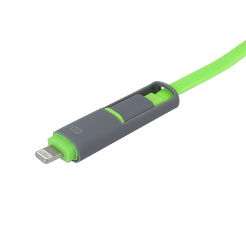 2-in-1 Charge Cable  Flat lightning cable with Micro USB Connecters For Android / IPhone