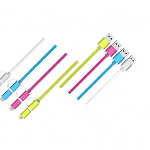 Flat 2-in-1 Lightning to USB Data Sync Charge Cable for iPhone 6 6S 6Plus iPad Air mini Samsung&More