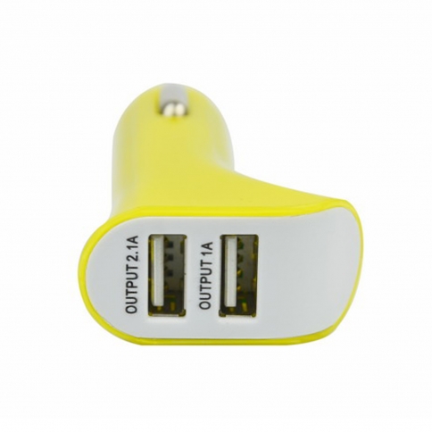 Car Charger 2.1A Dual USB Port Rapid Car Charger Adapter for Apple iPhone/Samsung And More-Yellow