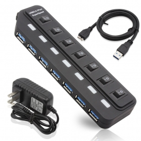 2016 New 7 Port USB 3.0 Hub with 12V/2A Power Adapter  and 3.3 Foot USB 3.0 Cable
