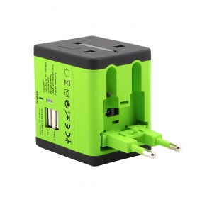 World Wide Travel Charger Adapter Plug Built-in Dual USB FOR All International Plug - Green