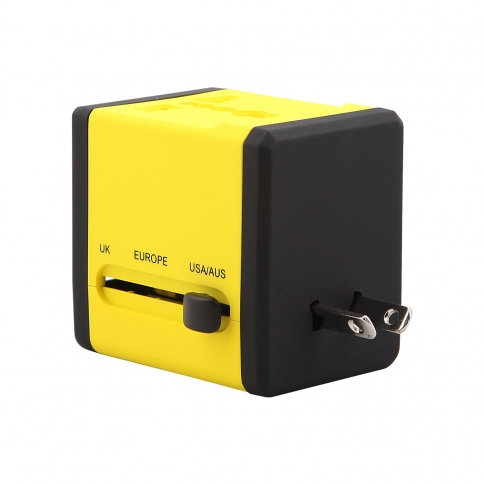 World Wide Travel Charger Adapter Plug Built-in Dual USB FOR All International Plug - Yellow