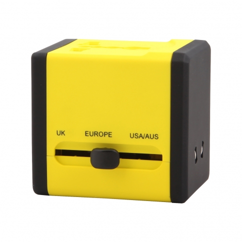 World Wide Travel Charger Adapter Plug Built-in Dual USB FOR All International Plug - Yellow