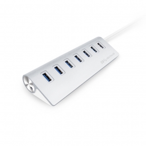 AllSmartLife 7-Port Portable High Speed Aluminum USB Hub with 12 Inch USB 3.0 Cable- Silver