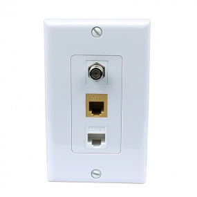 New Combination 1 Port Coax Cable TV F Type 1 Cat5e 1 CAT3 Ethernet Wall Plate