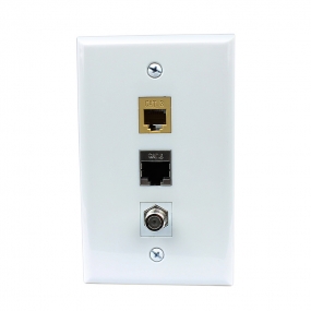 Combined 1 CAT3 and 1 Cat6 Shielded Coupler Keystone and 1 Coax Cable TV- F-Type Wall Plate Decor