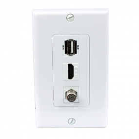 Combination 1 Port HDMI and 1 Port Coax Cable F Type and 1 Port USB A A Decora Wall Plate