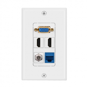 Combined panel with 1 port VGA  2 port HDMI 1 F Type 1 cat6 wall plate