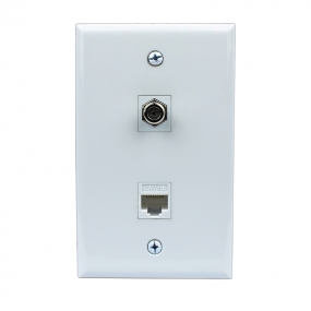 1 Coax F Type and Cat5e Ethernet Port Wall Plate White