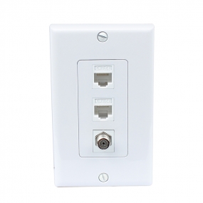 1 Port Coax Cable TV- F-Type 2 Port Cat5e Ethernet White Decora Wall Plate Decora