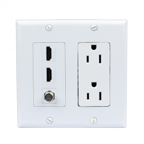 Combination 15 Amp Power Outlet 2 Port HDMI 1 Port Coax Decora Wall Plate