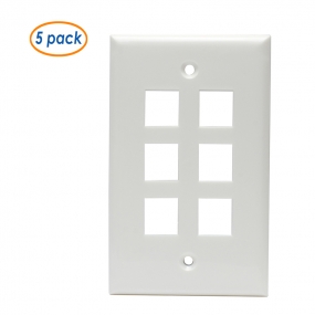 (5 Pack) Wall Plate with 6-Port Keystone Jack in White