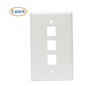 (5 Pack)  Wall Plate with 3-Port Keystone Jack in White