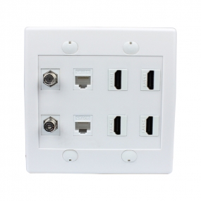 Combination 2 Port Coax Cable TV F Type 2 Cat5e Ethernet and 4 HDMI Wall Plate