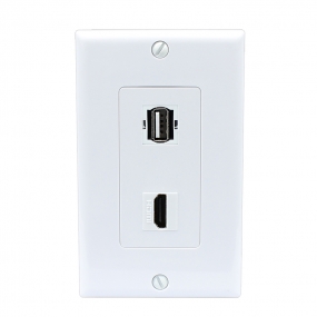 Combination 1 USB A/A and 1 HDMI Port Wall Plate White