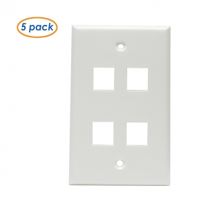 (5 Pack) Wall Plate with 4-Port Keystone Jack in White