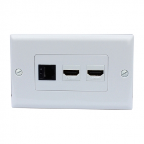 Combination 1 Cat6 Black Ethernet Port and 2 HDMI Female Decorative Wall Plate