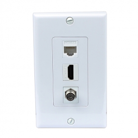 1 Port HDMI and 1 Port Coax Cable TV F Type and 1 Port Cat5e Ethernet White Decora Wall Plate Decora