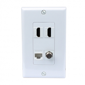 Combined 2 x HDMI and 1 x Ethernet Cat5e and 1 x Coax Cable TV F Type Port Wall Plate White