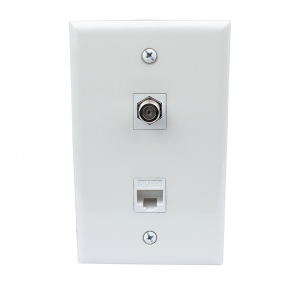 Easy Installation 1 Coax F Type and Cat6 Ethernet Port Wall Plate White