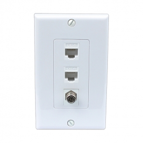 Home Improvement 1 Port Coax Cable TV F Type 2 Port Cat6 Ethernet White Decora Wall Plates