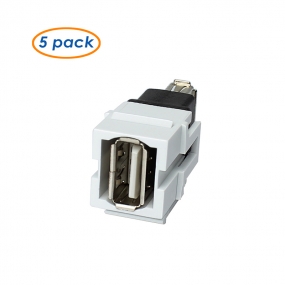 AllSmartLife 5-Pack  Keystone Jack-USB 2.0 A Female to A Female Coupler Adapter Flush Type, White