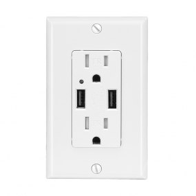 2.1 AMP Dual USB Charger Receptacle 15A Duplex Tamper Resistant Receptacle (White)