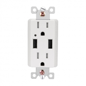 15-Amp USB Charger/Tamper Resistant Duplex Receptacle, Ivory