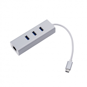 USB-C to 3-Port USB 3.0 Hub with Ethernet Adapter for USB Type-C Devices
