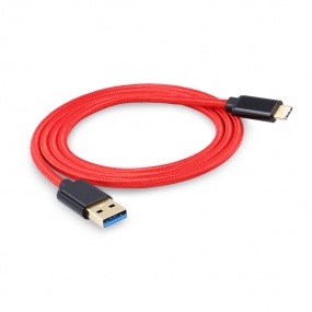 USB 3.1 Type-C to USB 3.0 A Male  Nylon weave Cable - 3.3 Feet-Red