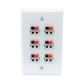 6 Port Speaker Jack Single Gang White Wall Plate for Home Theater