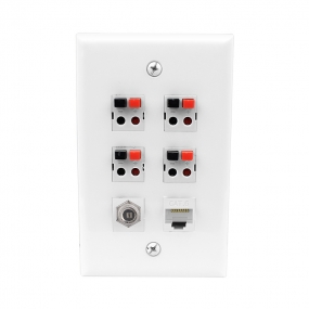 4Port Speaker Jack Single1 Coax Cable TV- F-Type 1cat6 Gang White Wall Plate for Home Theater