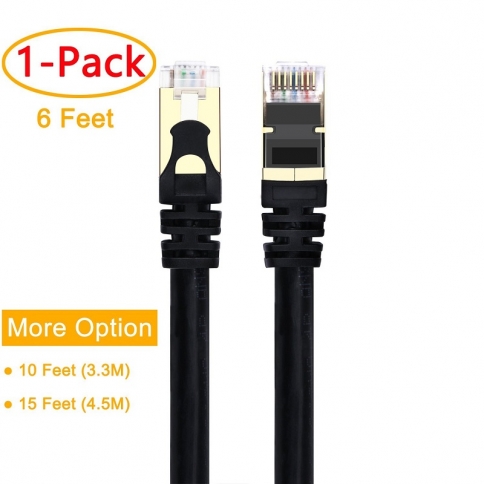 Advanced IBRA 130 Feet CAT 7 RJ45 Ethernet LAN Network Cable S/STP Molded Network/Gold Plated Plug STP Wires/Ethernet Patch LAN Router Modem/Flat Black CAT7 / 10Gbps 600MHz