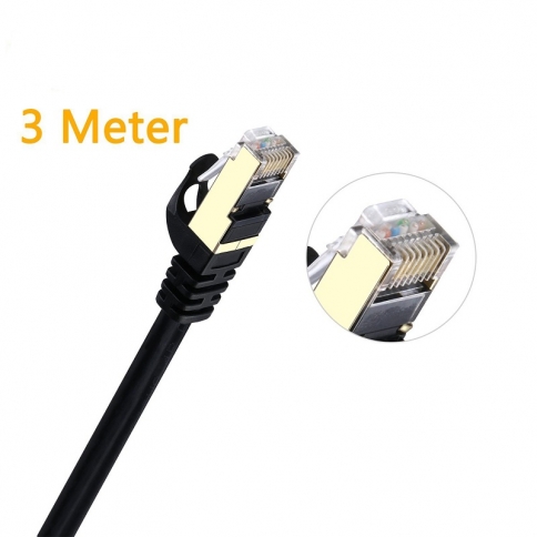 Cat7 Ethernet Cable 10FT-Black-10Gbps Shielded & GND Internet Network  Cord,High Speed Ultra Slim Cat 7 Flat Patch Cable