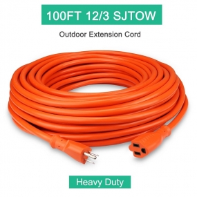 Outdoor Extension Cord 100ft 12/3C, Allsmartlife Vinyl Heavy Duty Outdoor/Indoor Power Extension Cable 100' 12 Gauge - 15A 125V 1875Watt SJTOW (Orange)