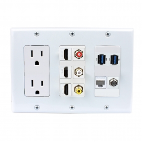 Multifunctional combination 2xPower Outlet 3x HDMI 3x RCA 2x USB 3.0 A-A 1x CAT6 1XCoax Cable F Type Wall Plate White