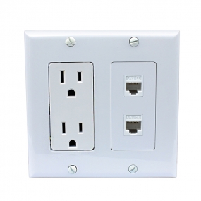 15 Amp electrical outlets and 2 Port Cat5e Ethernet Decora Type Wall Plate