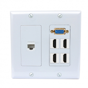 2 Gang decorative Wall Plate 1 Port VGA 4 Port HDMI 1 Port Cat5e Ethernet