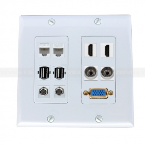 Multifunctional combination 2xcat6,2xUSB 2.0,2XCoax Cable F Type,2XHDMI,2X3.5MM,1 port VGA Wall Plate