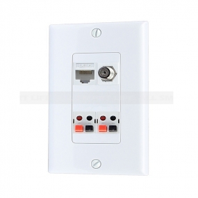 Combination 1 Port Coax Cable TV- F-Type 1 Port Cat6 2 port Speaker Wall Plate