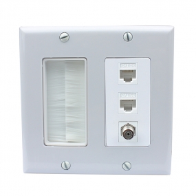 Dual Gang Wall Plate 1 Port Coax Cable TV- F-Type 2 Port Cat5e Ethernet  with decorating brushes