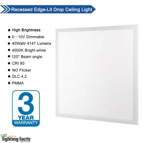 Allsmartlife 2x2 LED Panel Light Dimmable 4000K(Bright White), 0-10V 40W(140W Equivalent) - White Frame, 4147 Lumens, 100-277V - DLC-Qualified and Lighting Facts