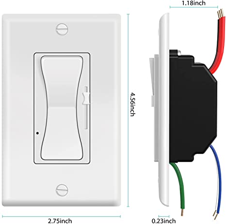 0-10V Dimmer Switch for LED/ CFL/ Incandescent/ Halogen, 3-Way or Single Pole Low Voltage Dimmer Switch, 600W Max, ETL Listed, Wall Plate Included, White 1-Pack