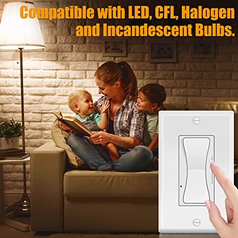 0-10V Dimmer Switch for LED/ CFL/ Incandescent/ Halogen, 3-Way or Single Pole Low Voltage Dimmer Switch, 600W Max, ETL Listed, Wall Plate Included, White 1-Pack
