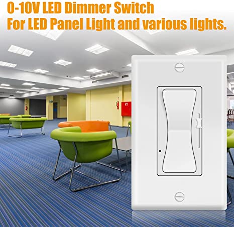 0-10V Dimmer Switch for LED/ CFL/ Incandescent/ Halogen, 3-Way or Single Pole Low Voltage Dimmer Switch, 600W Max, ETL Listed, Wall Plate Included, White 1-Pack